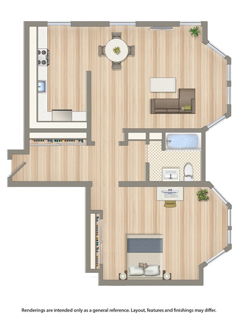 Floor plan for 1 bed, 1 bath, 846 sqft